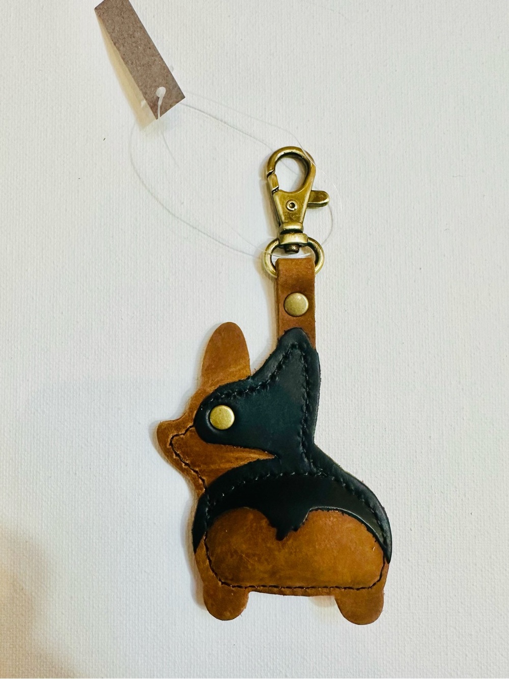 NWT Portland Leather Goods Corgi Leather Bag Charm Keychain Brown Black